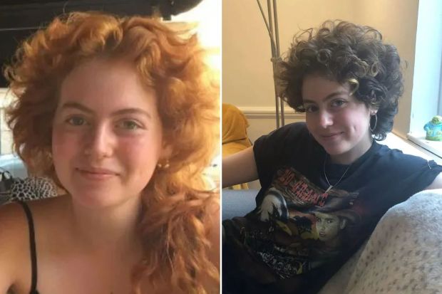 An image collage containing 2 images, Image 1 shows Photo of Sophie Ward, a young woman with curly red hair, Image 2 shows Photo of a young woman sitting on a couch