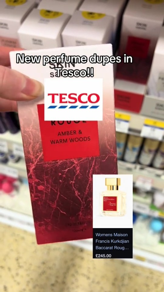 Tesco perfume dupe compared to £245 Baccarat Rouge 540.