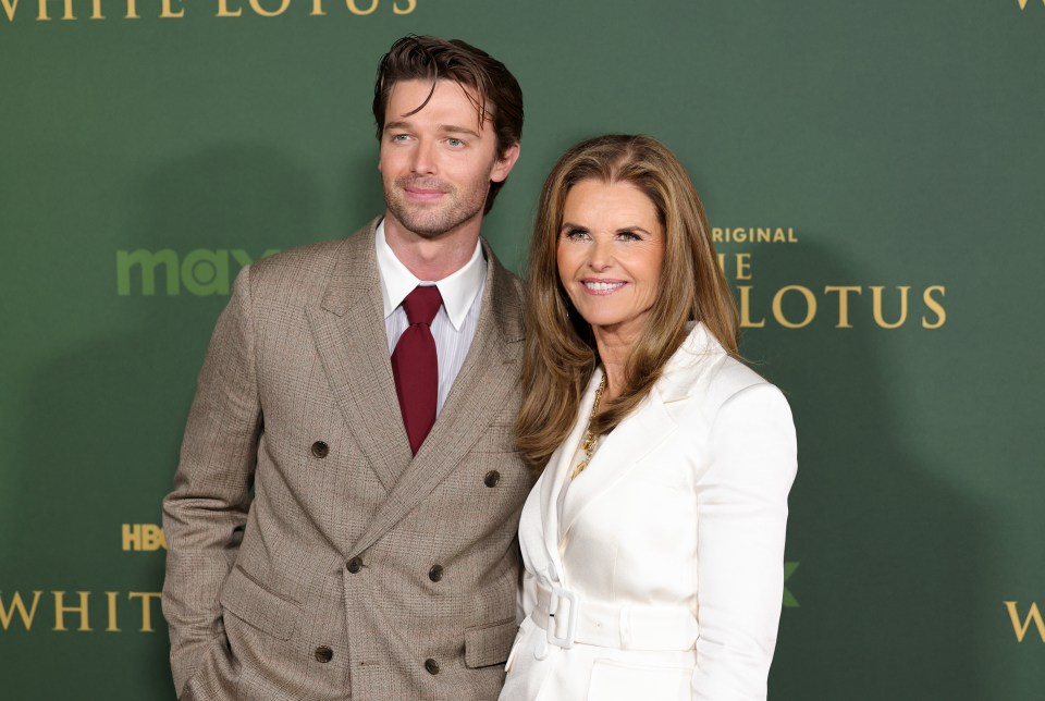 Patrick Schwarzenegger and Maria Shriver at the premiere of The White Lotus season 3.