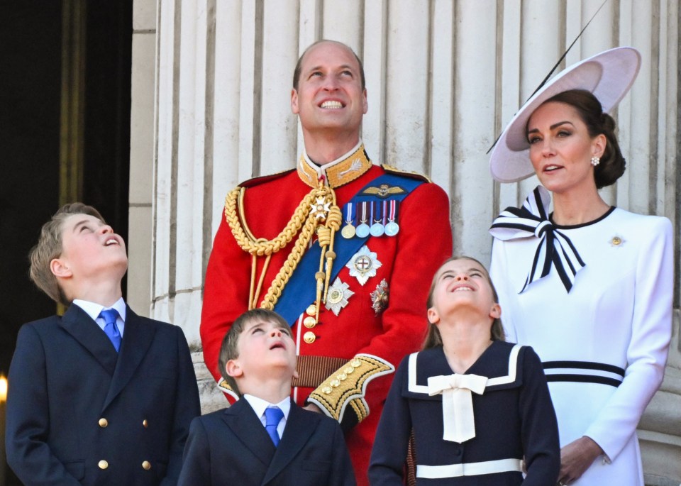 Prince William, Kate Middleton, and their three children at a royal ceremony.
