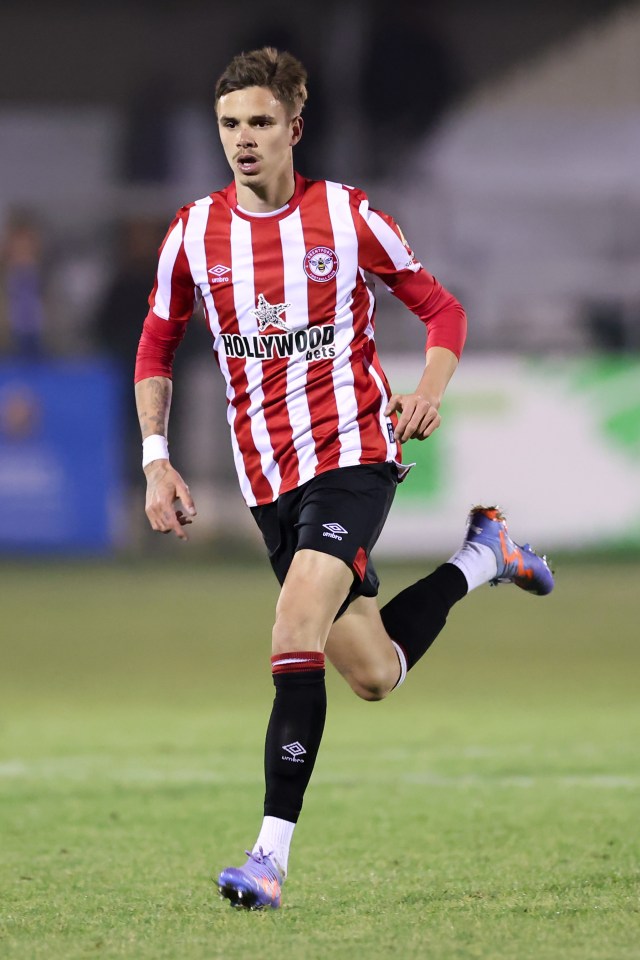 Romeo Beckham of Brentford playing soccer.