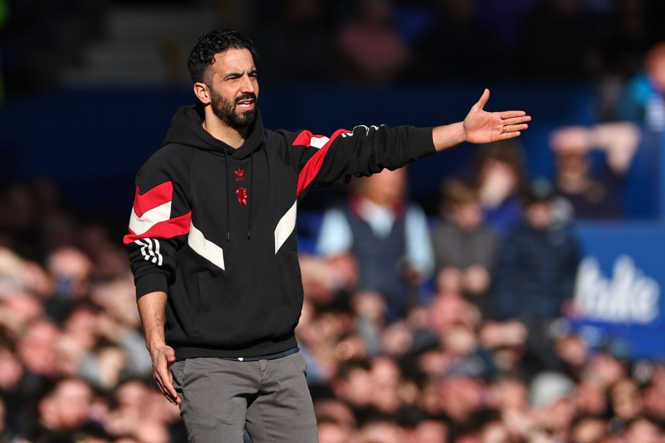 Ruben Amorim, manager of Manchester United, coaching during a match.