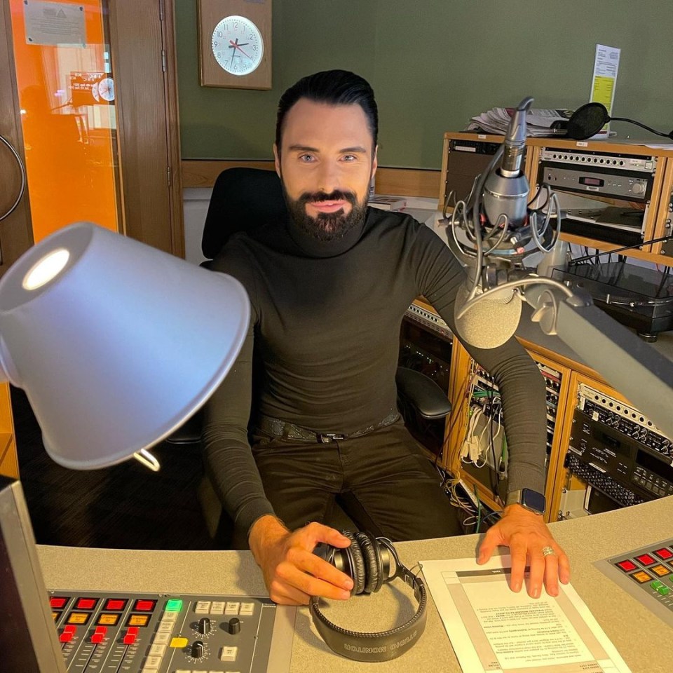 Rylan Clark at a radio station after an extended break.