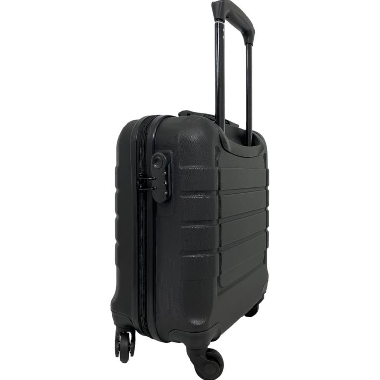 Black rolling suitcase.