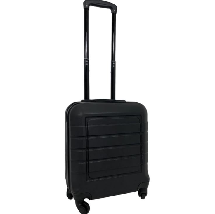 Black rolling suitcase.
