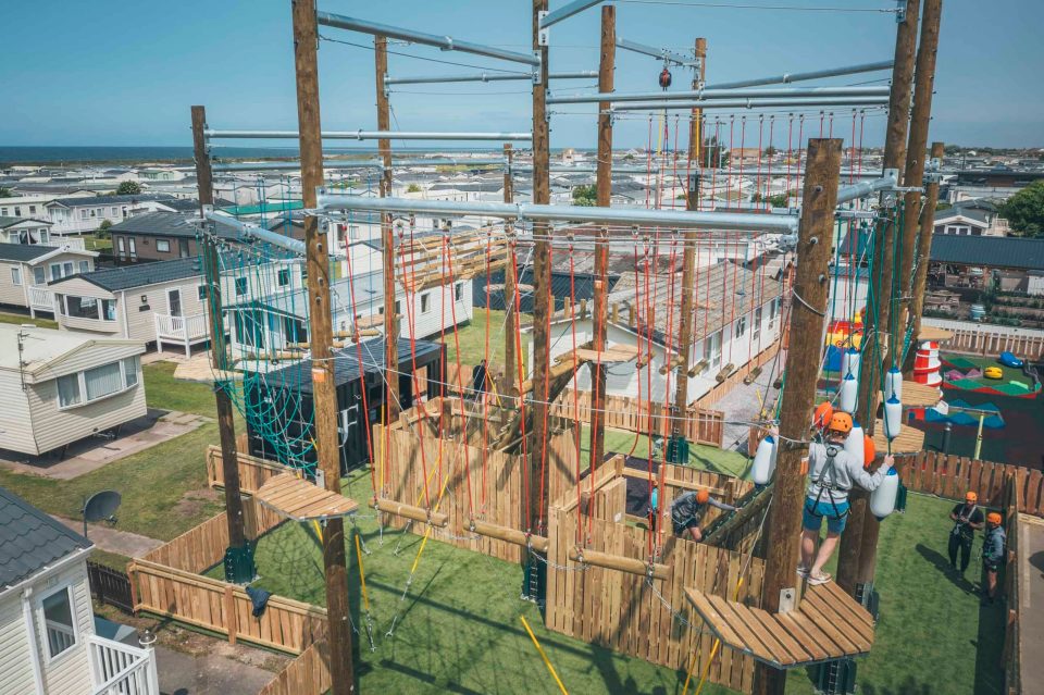Aerial view of a high ropes course.