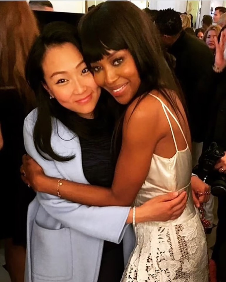 Naomi Campbell and Veronica Chou embracing.