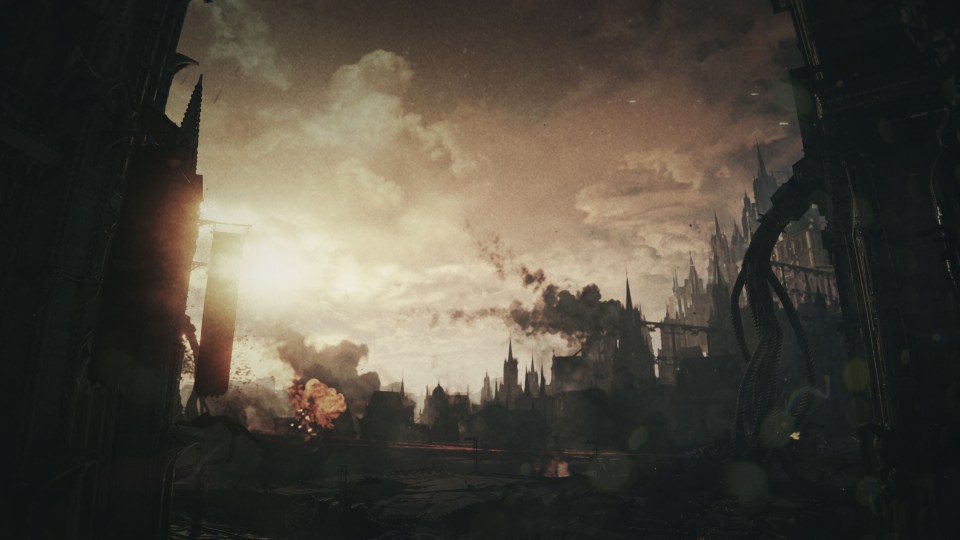 Illustration of a post-apocalyptic city in ruins under a dramatic sky.