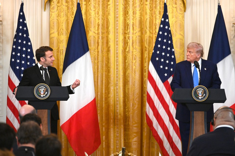Presidents Trump and Macron at a joint press conference.