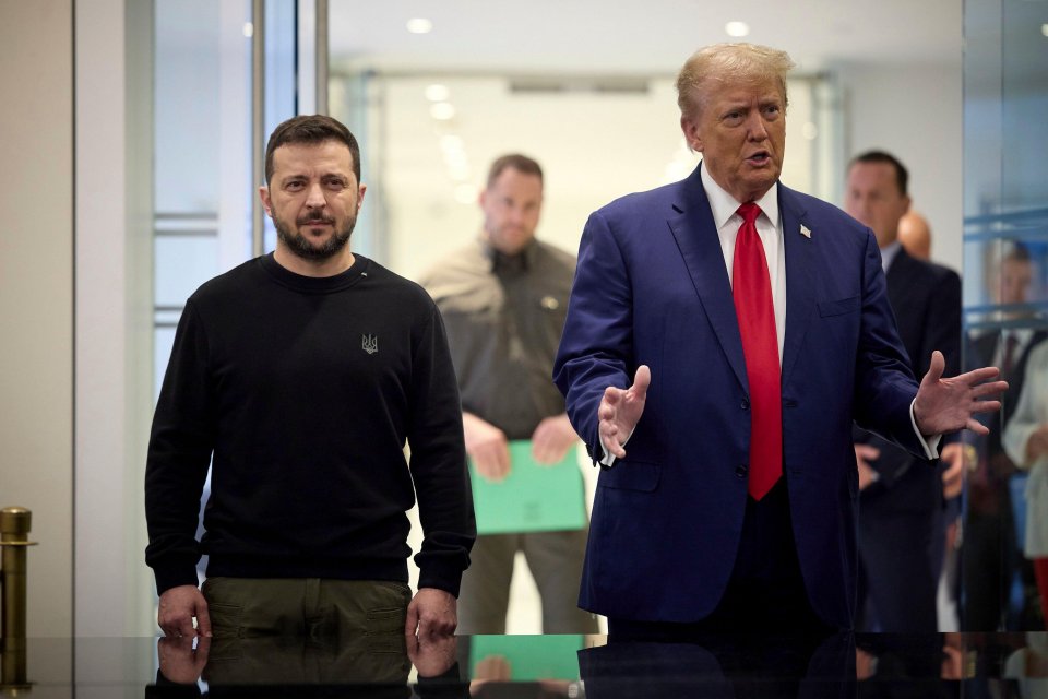 Volodymyr Zelenskyy and Donald Trump at a press conference.