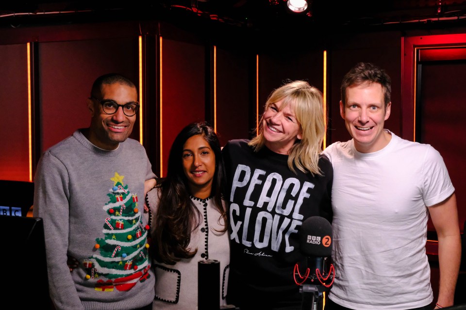 Four BBC Radio 2 presenters pose for a photo.