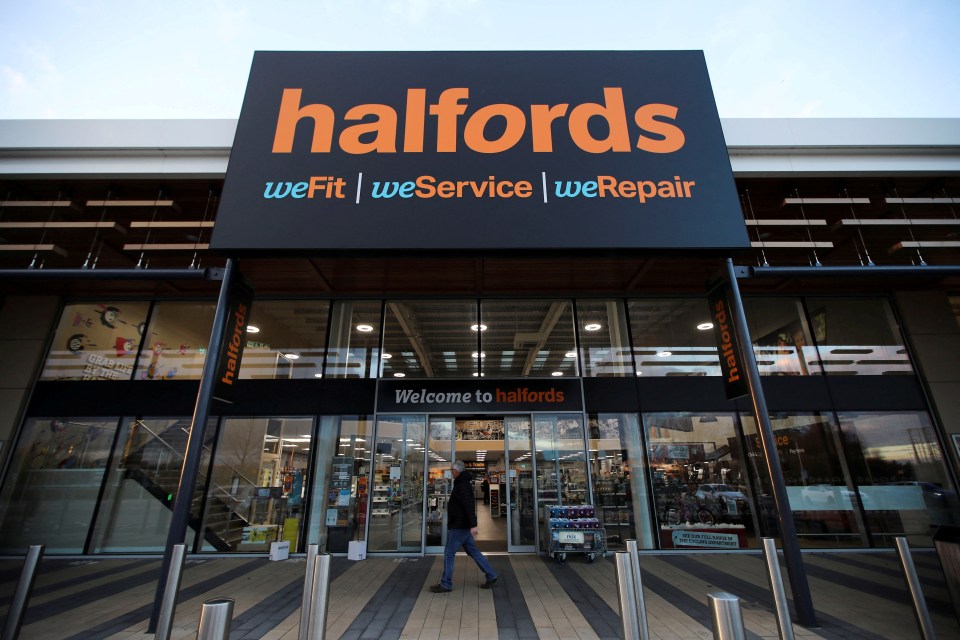 Exterior view of a Halfords store.