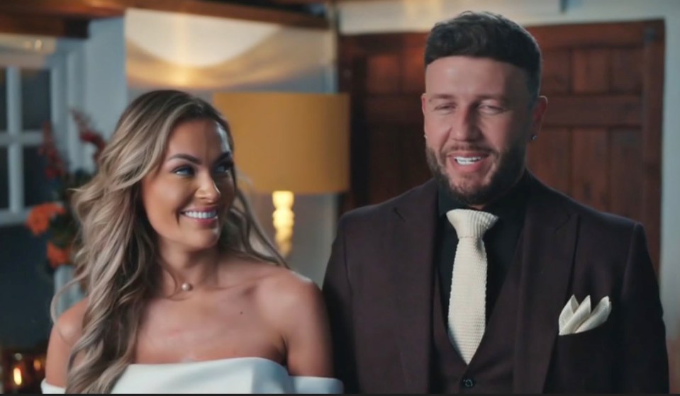 Adam and Amy from Married at First Sight UK at a dinner party.