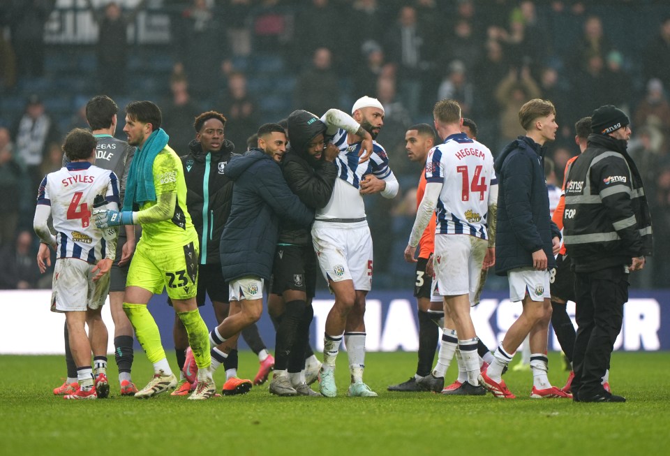 Kyle Bartley of West Bromwich Albion reacts after receiving a red card.