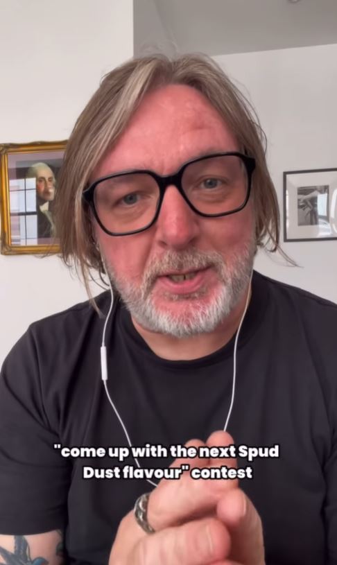 Man announces Spud Dust flavor contest.