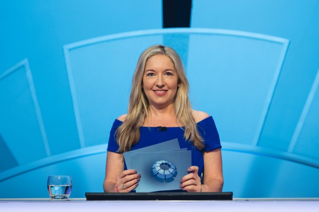 Victoria Coren Mitchell on the set of Only Connect.