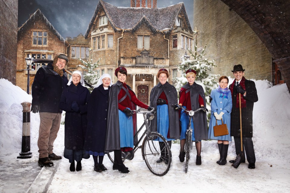 Call the Midwife cast photo in snowy setting.