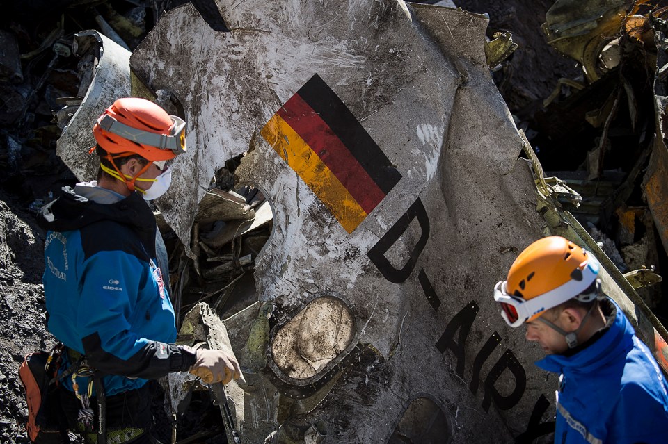 Rescuers at the Germanwings plane crash site.
