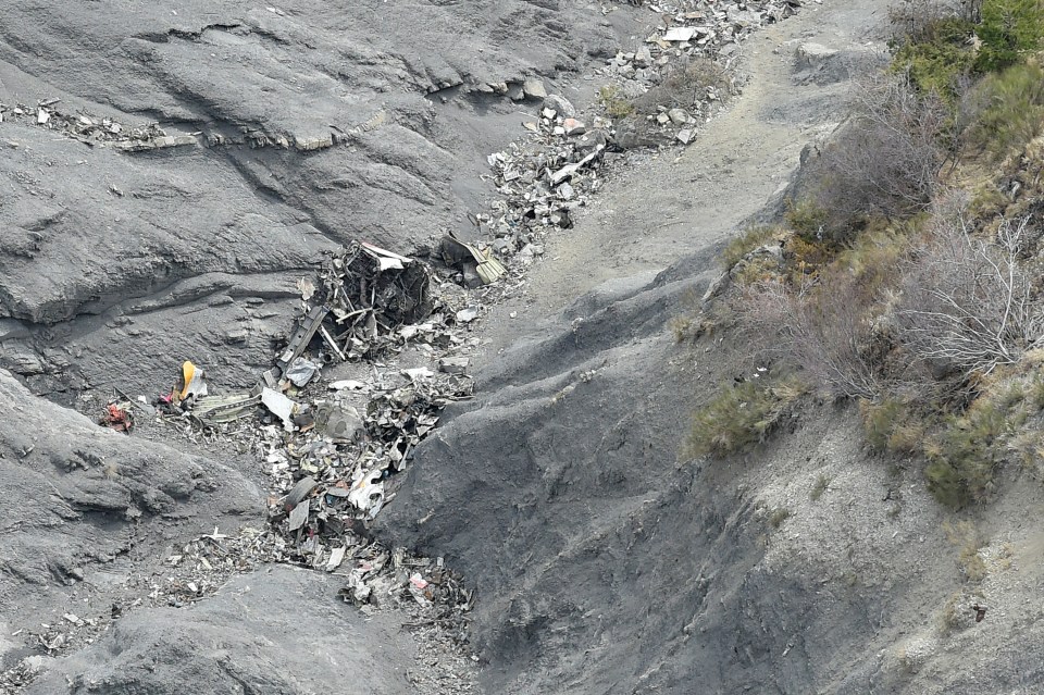 Aerial view of the wreckage of the Germanwings Flight 9525 crash site.