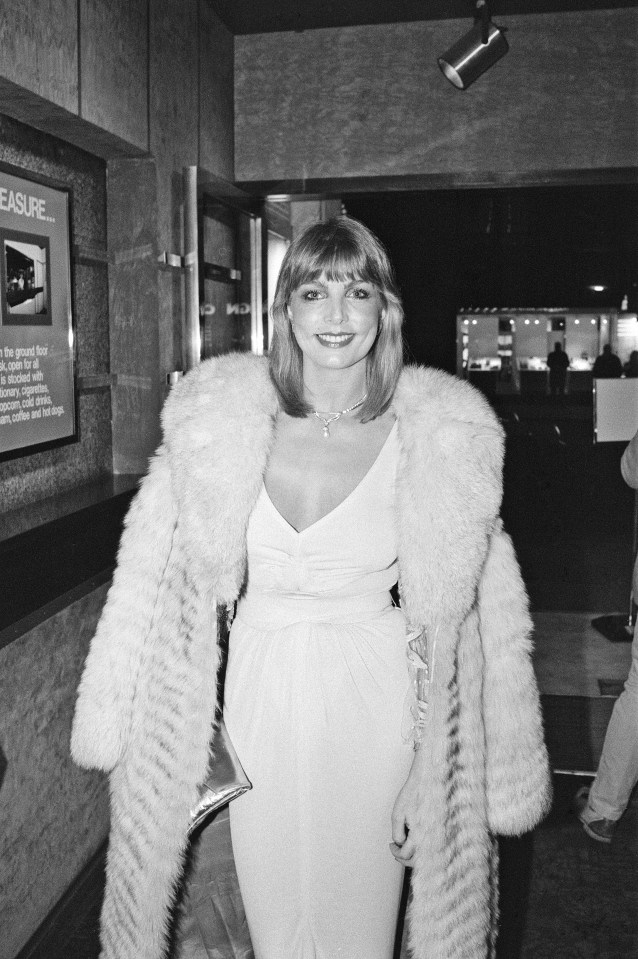 Black and white photo of Georgina Ellis at the 1985 premiere of *Dance With a Stranger*.