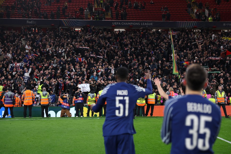 Paris Saint-Germain fans celebrating a Champions League victory.
