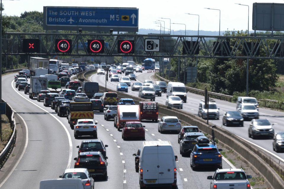 Traffic jam on the M5 motorway in Bristol, UK.