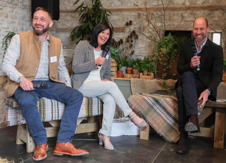 The Duke of Cornwall participates in a fireside chat with two speakers at an event for young farmers.