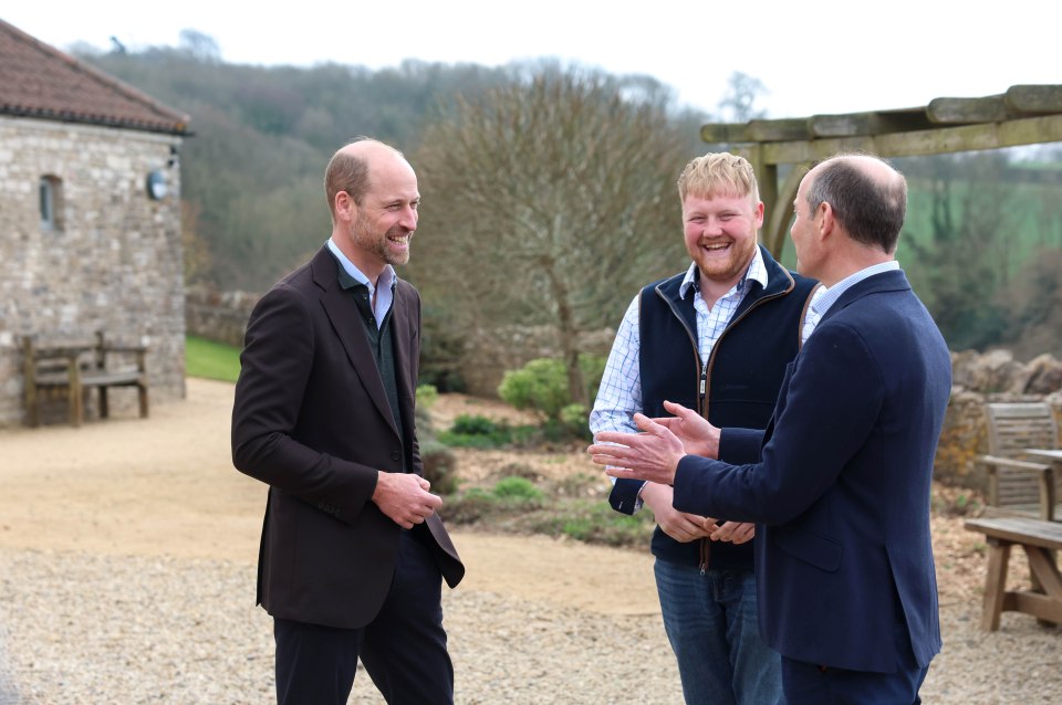 The Duke of Cornwall speaking with young farmers at Folly Farm.