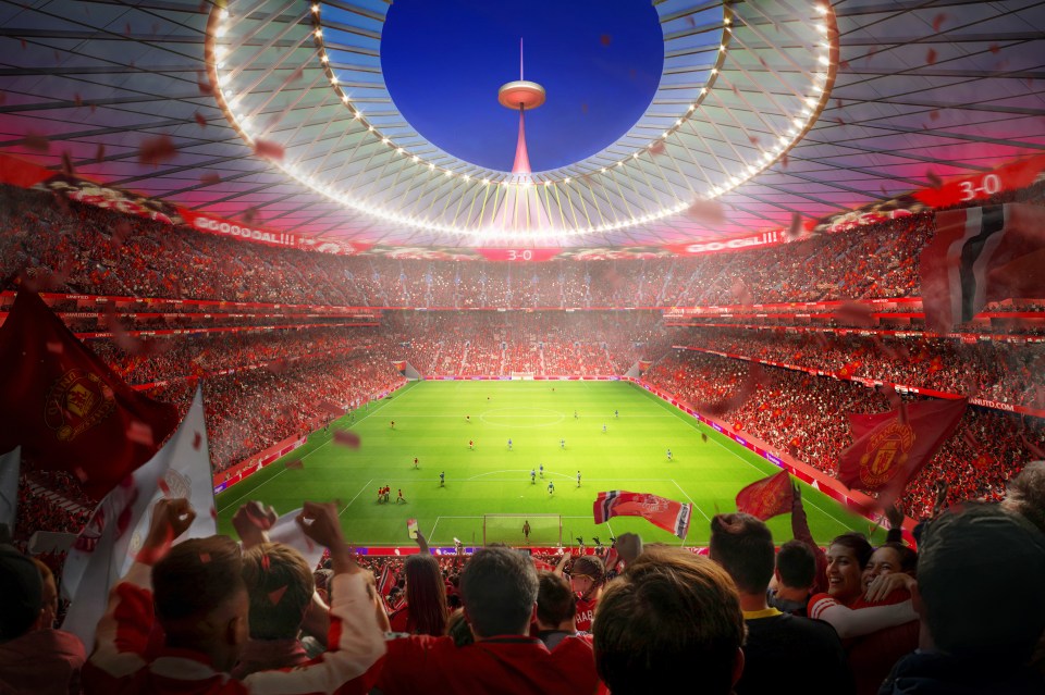 Illustration of a new Manchester United stadium.