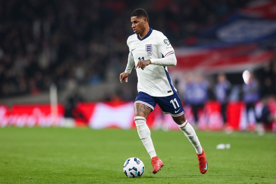 Marcus Rashford of England playing soccer.