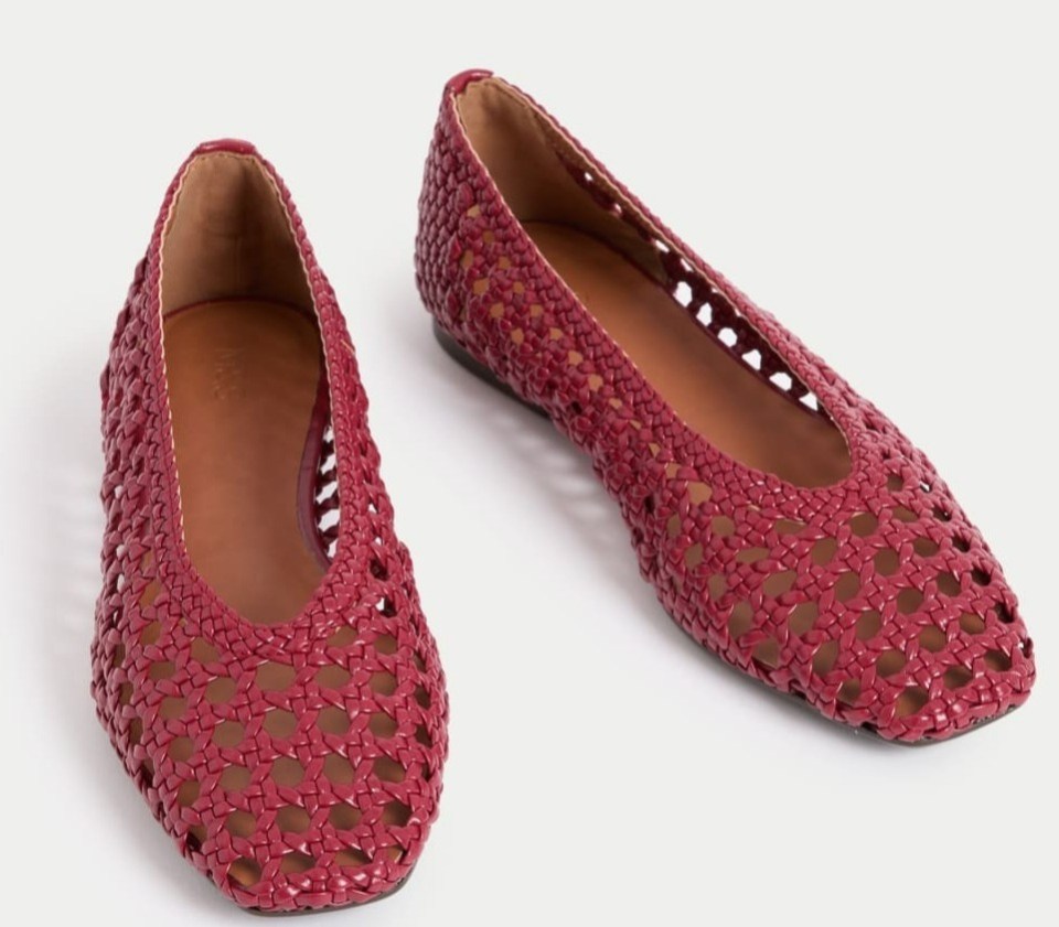 Pair of woven burgundy flats.