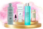 Collage of skincare products.