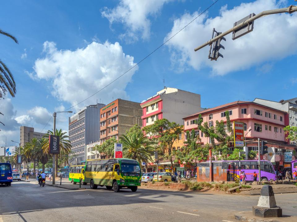 Moi Avenue in downtown Nairobi, Kenya.