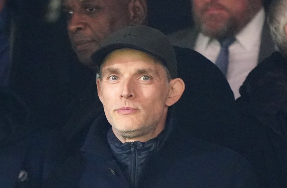 Thomas Tuchel, England manager, with colleagues at a Premier League match.