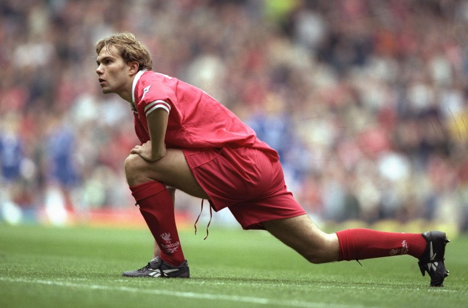 Jason McAteer of Liverpool warming up before a match.