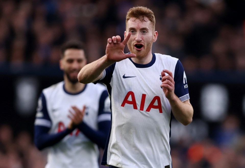 IPSWICH, ENGLAND - FEBRUARY 22: Dejan Kulusevski of Tottenham Hotspur celebrates scoring his team's fourth goal during the Premier League match between Ipswich Town FC and Tottenham Hotspur FC at Portman Road on February 22, 2025 in Ipswich, England. (Photo by Paul Harding/Getty Images)