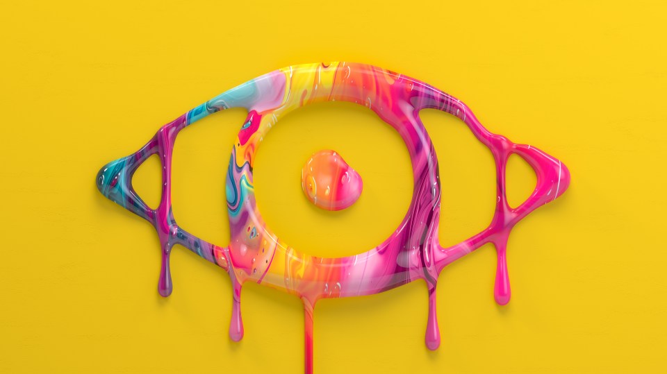 Illustration of a dripping paint eye logo.