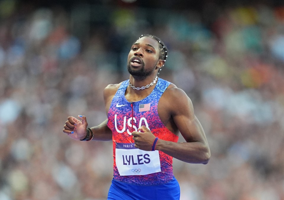 Noah Lyles of the USA competing in the Men's 200m final at the Paris 2024 Olympics.