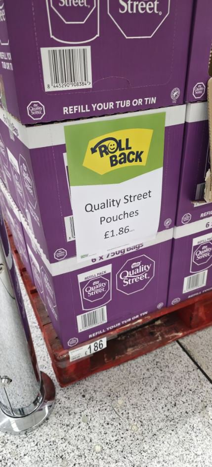 Photo of Quality Street pouches priced at £1.86.