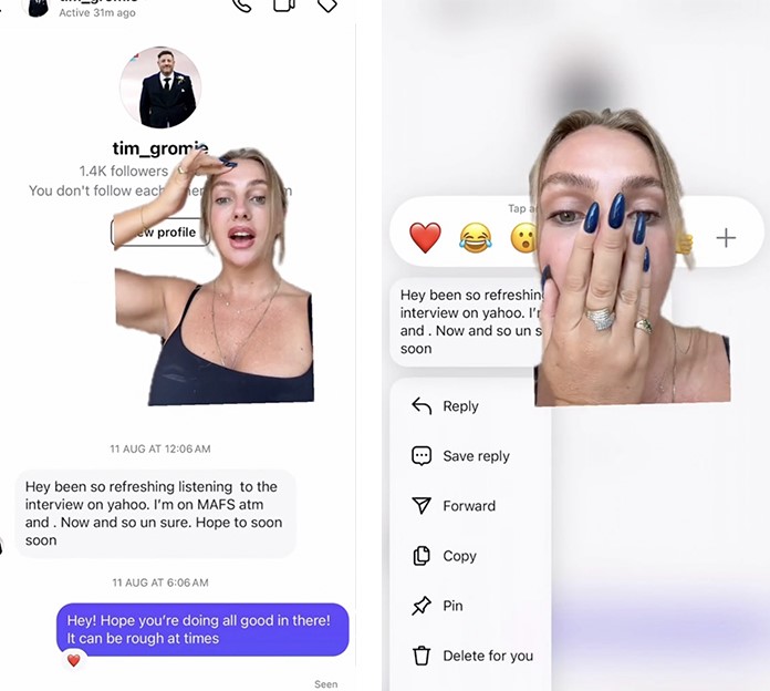 Screenshots of Instagram messages and a video.