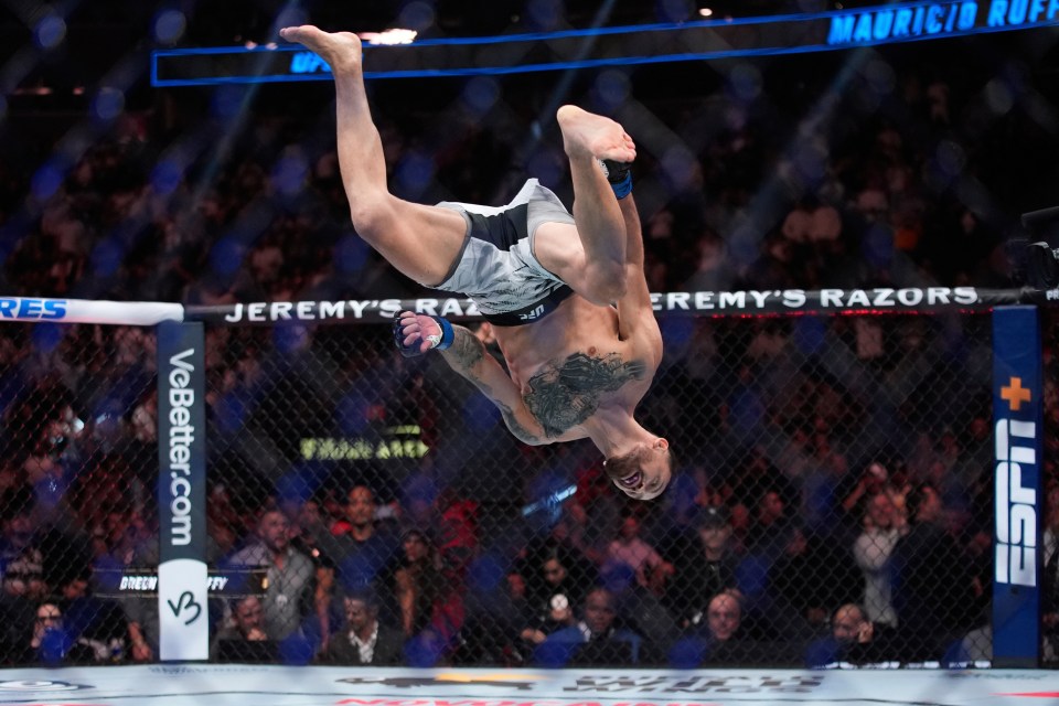 Mauricio Ruffy celebrates after a UFC victory.