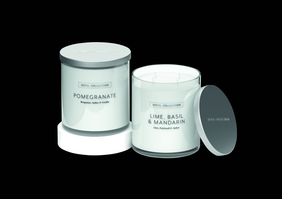 Two scented candles, Pomegranate and Lime, Basil & Mandarin.
