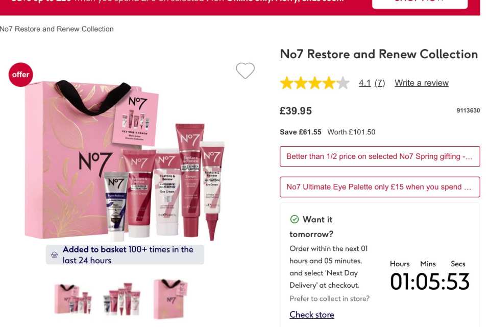 No7 Restore and Renew Collection gift set, £39.95 (worth £101.50).