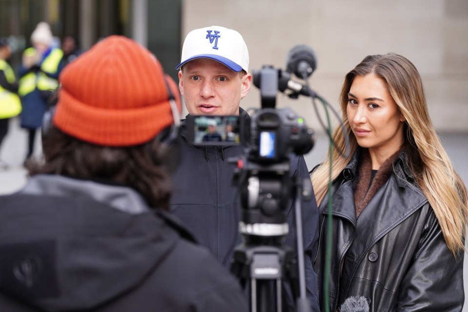 Radio 1 presenter Jamie Laing and his wife Sophie Habboo, outside BBC Broadcasting House in London before his Red Nose Day Run, a 150+ mile run from London to Manchester to raise money for Comic Relief. Picture date: Monday March 17, 2025. PA Photo. See PA story SHOWBIZ ComicRelief. Photo credit should read: Ian West/PA Wire