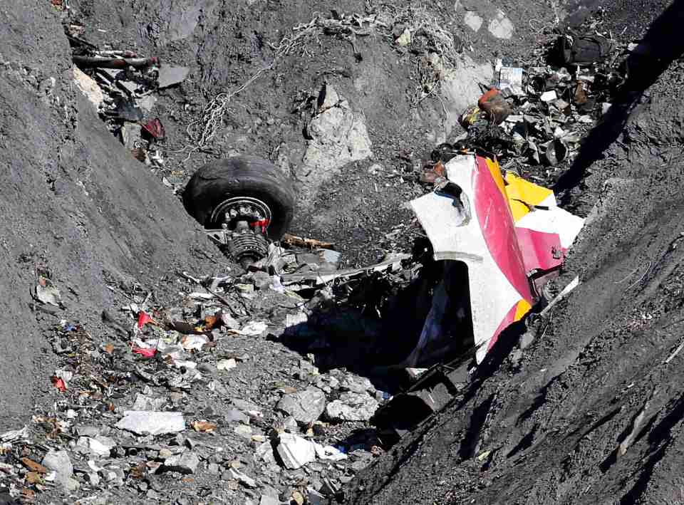 Wreckage of an Airbus A320 in a mountainside.
