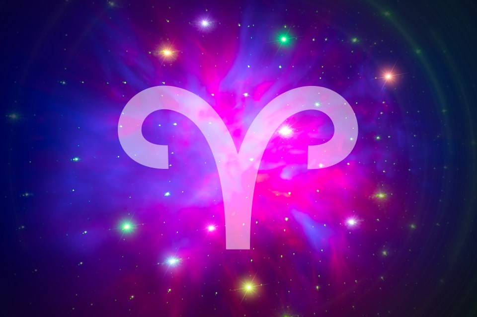 Aries astrological symbol on a colorful background.