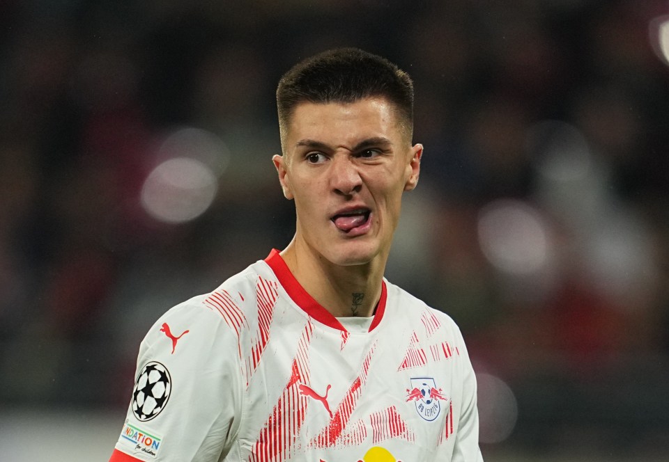 Benjamin Sesko of RB Leipzig during a Champions League match.