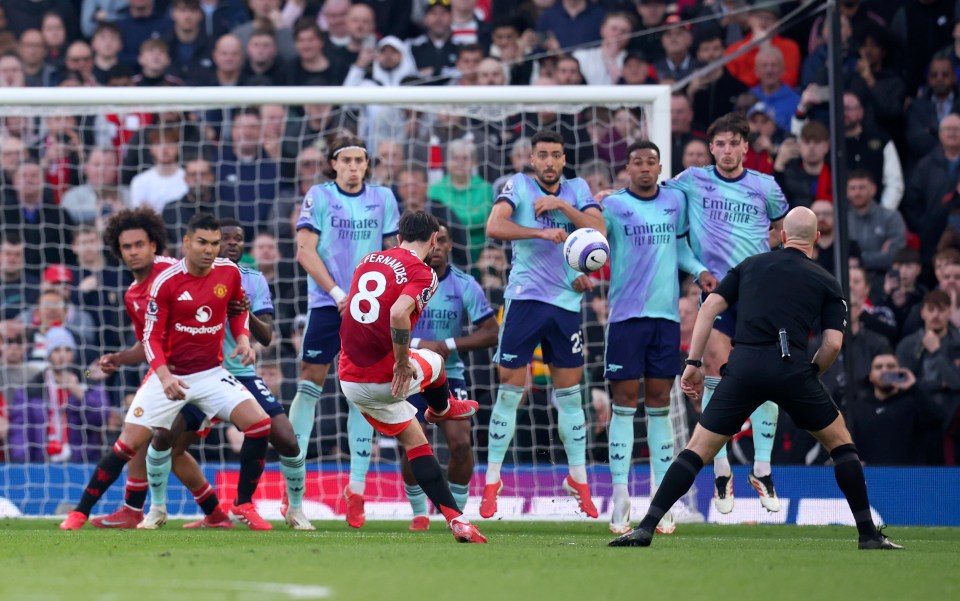 Bruno Fernandes of Manchester United scoring a goal.