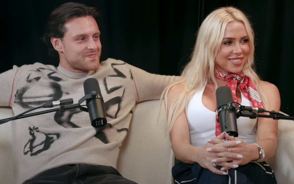 Casey O’Gorman and Gabby Allen on a podcast.