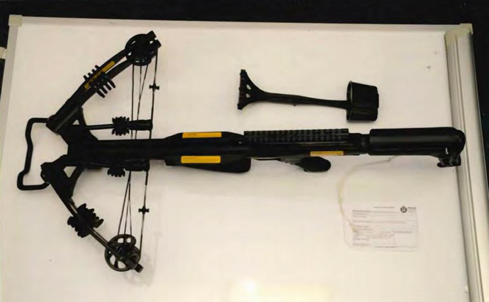 Crossbow presented as evidence.